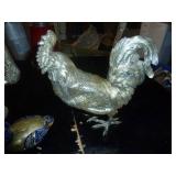 Metal group, rooster, bird, horse and a incense decanter?