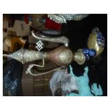 Metal group, rooster, bird, horse and a incense decanter?