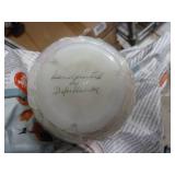 marble covered box, glass and ceramic vases, bells and bowls