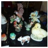 Group of porcelain and ceramic Animal figurines, cats dogs birds and even frogs