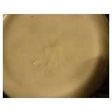 2 colored hazel atlas bowls, a plate and cup of an old woman in a shoe, set of 6 antique dessert bowls, set of 6 leaf pattern plates