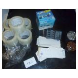 office supplies, 36 expo markers, tape, battery charger, and pencil holders
