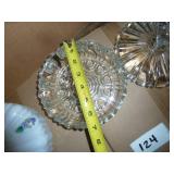 2 vintage clear glass and milk glass candy dishes, same pattern, no chips or breaks, and small nut dish