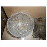 Group of 9 pieces of vintage glassware, pale blue nesting bird candy dish does have a piece of the nest broke off, but unless you know what to look for, is not noticeable, the white piece is marked 19
