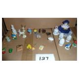 Group of miniatures, most items are approx 1-1/2" tall, state thimbles, Precious moments eggs, ornaments, blown glass monkeys