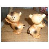 Lot of vintage salt and pepper shakers, hugging bears, hen and rooster, milk cans, monks, see pictures for condition, no breakage but signs of wear