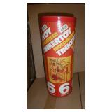 Large can of vintage wood blocks, letters and can of tinkertoys