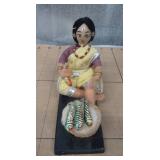 Lot of unique international items, 2 tall metal candle holders, wood carved man on a donkey, and 4 dolls.