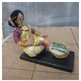 Lot of unique international items, 2 tall metal candle holders, wood carved man on a donkey, and 4 dolls.