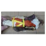 Lot of unique international items, 2 tall metal candle holders, wood carved man on a donkey, and 4 dolls.