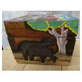 Hand carved and painted Vintage Noahs Ark wood box, another unique item
