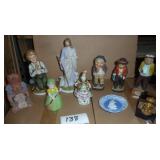Another group of figures, most are porcelain and all are free of any breakage.  The green dress gal is a bell. Homco, Roman and Japan items.