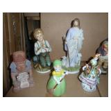 Another group of figures, most are porcelain and all are free of any breakage.  The green dress gal is a bell. Homco, Roman and Japan items.