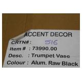 Accent Décor Aluminum Trumpet Vase Raw Black 28-1/2"Hx11"D (in box)