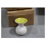 Lot of (6) Accent Décor Vases Green/White 4"H (in 2 boxes)