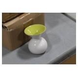 Lot of (6) Accent Décor Vases Green/White 4"H (in 2 boxes)