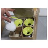 Lot of (8) Accent Décor Vases Green/White 4"H (in 2 boxes)