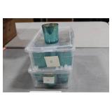 Lot of (24) Candleholders Teal 3"Hx2-1/2"D (in 2 bins)