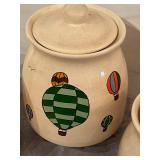 Three Piece Canister set w/ One  Painted in Hot Air Balloon Design