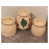 Three Piece Canister set w/ One  Painted in Hot Air Balloon Design