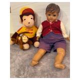 Vintage Doll and Curious George Stuffed Toy