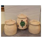 Three Piece Canister set w/ One  Painted in Hot Air Balloon Design