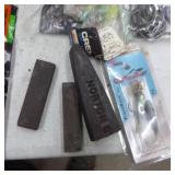 Lot of Fishing Tackle  with Fishing Hooks, Sharpening Stones