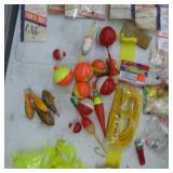 Lot of Fishing Tackle  with Sure Strike Fishing Hooks, Bobbers, Hook Protectors