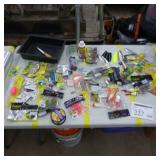 Lot of Fishing Tackle  with Spoons, Plastic Bait, Fish Fillet Knife