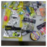 Lot of Fishing Tackle  with Spoons, Plastic Bait, Fish Fillet Knife
