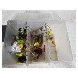 Lot of Fishing Lures  with Plastic Lure Organizer Tote with Lid