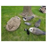 Lot of (4) Decoys  with Heavy Canvas Bag
