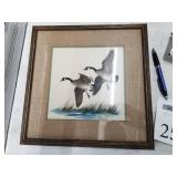 Geese Landing by Sherm Pehrson circa 1974 Art Work in Wood Frame with Matte