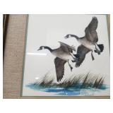Geese Landing by Sherm Pehrson circa 1974 Art Work in Wood Frame with Matte
