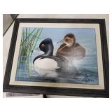 Lot of (2) Ducks by J. Proctor Circa 1992 Art Work in Wood Frame with Matte
