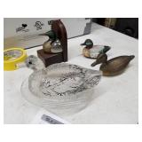 Lot of (4) Wildlife Home Décor  with Glass Candy Dish, Book End, Paperweights (x2)