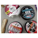 Lot of Fishing Tackle  with Bobbers, Fishing Line, Sinkers, Lures, Tackle Box