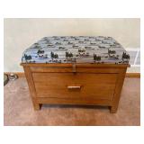 Wooden Padded Single Drawer Storage Bench w/ Loon Themed Padding & Storage