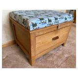 Wooden Padded Single Drawer Storage Bench w/ Loon Themed Padding & Storage