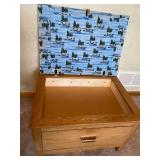 Wooden Padded Single Drawer Storage Bench w/ Loon Themed Padding & Storage