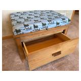 Wooden Padded Single Drawer Storage Bench w/ Loon Themed Padding & Storage