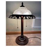 Metal Dual Light Table Lamp With Glass Shade