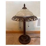 Metal Dual Light Table Lamp With Glass Shade