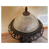 Metal Dual Light Table Lamp With Glass Shade