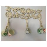 Vintage Metal Wall Mount Rack With Tea Cups