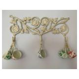 Vintage Metal Wall Mount Rack With Tea Cups