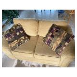 Tan Couch w/ Decorative Throw Pillows