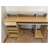 Wooden Desk With Metal Accents, Pull Out Shelf, Two Adjustable Shelves & One Drawer
