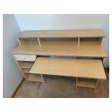 Wooden Desk With Metal Accents, Pull Out Shelf, Two Adjustable Shelves & One Drawer