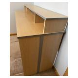 Wooden Desk With Metal Accents, Pull Out Shelf, Two Adjustable Shelves & One Drawer